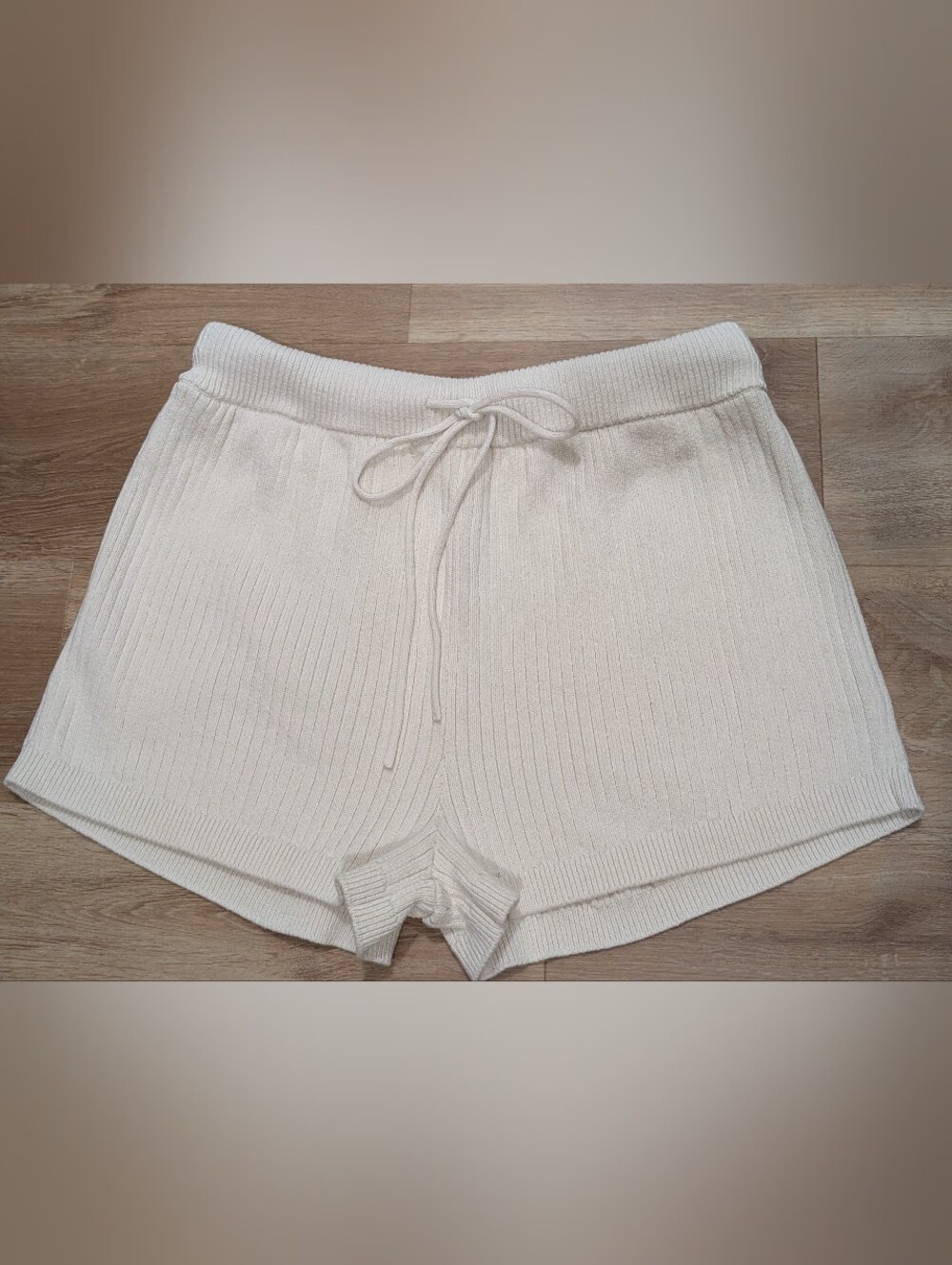Reformation Cream Ribbed Drawstring Shorts